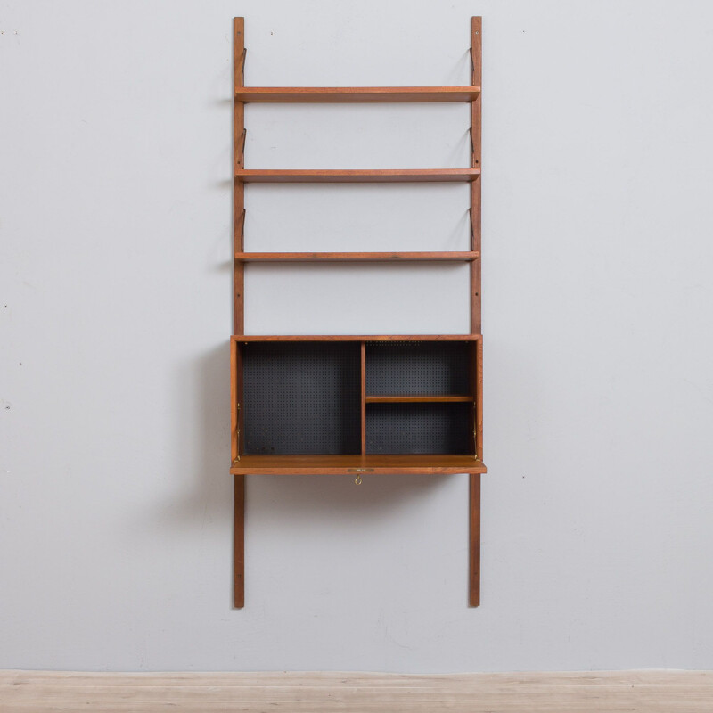 Teak vintage wall unit with a secretaire desk and 3 shelves by Poul Cadovius, Denmark 1960s