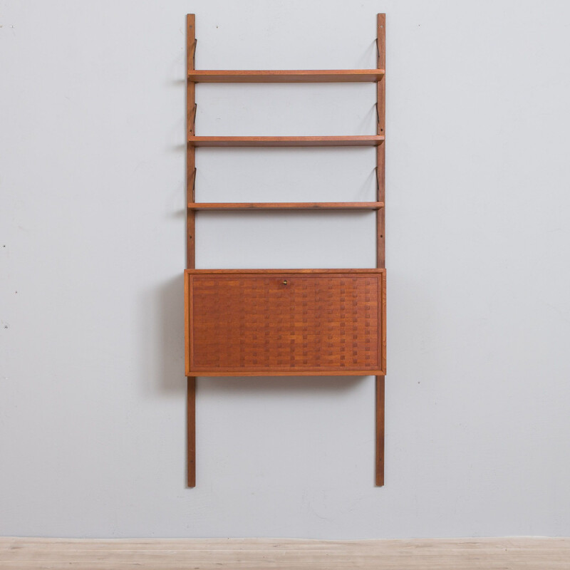 Teak vintage wall unit with a secretaire desk and 3 shelves by Poul Cadovius, Denmark 1960s