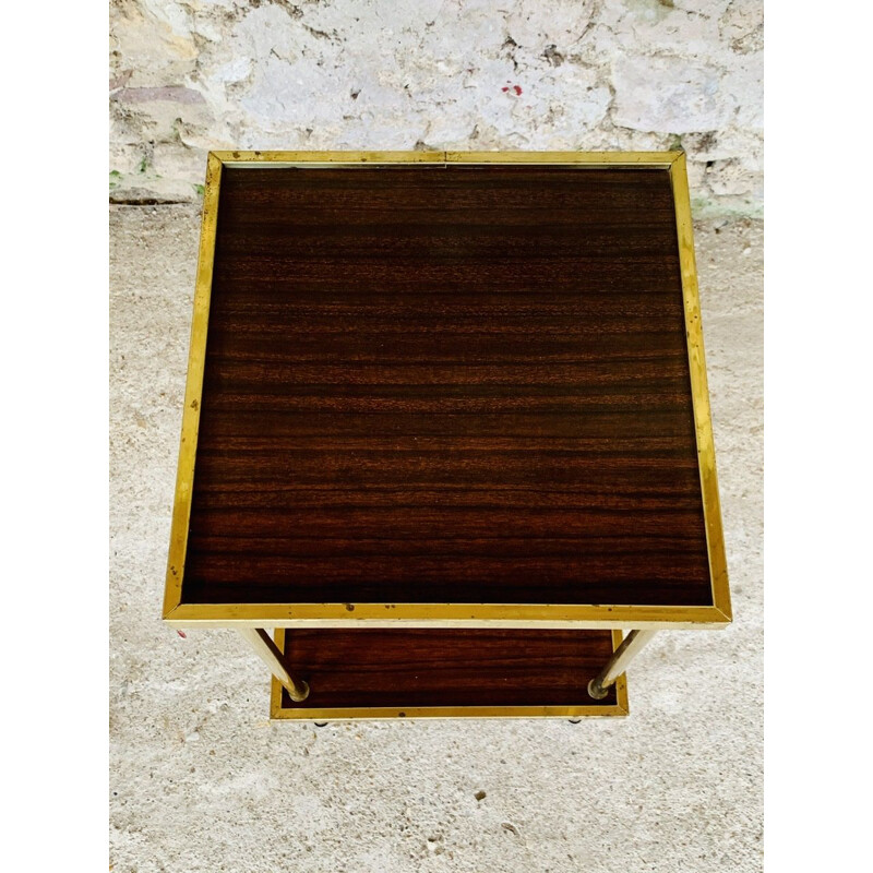 Mid century formica and brass side table with two shelves, 1973s