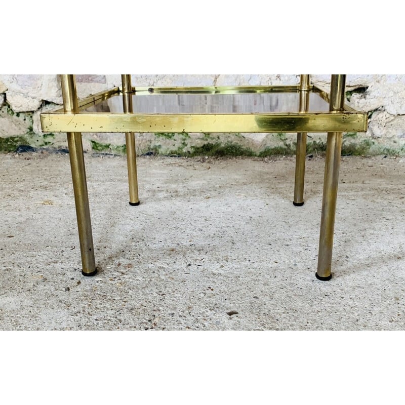 Mid century formica and brass side table with two shelves, 1973s