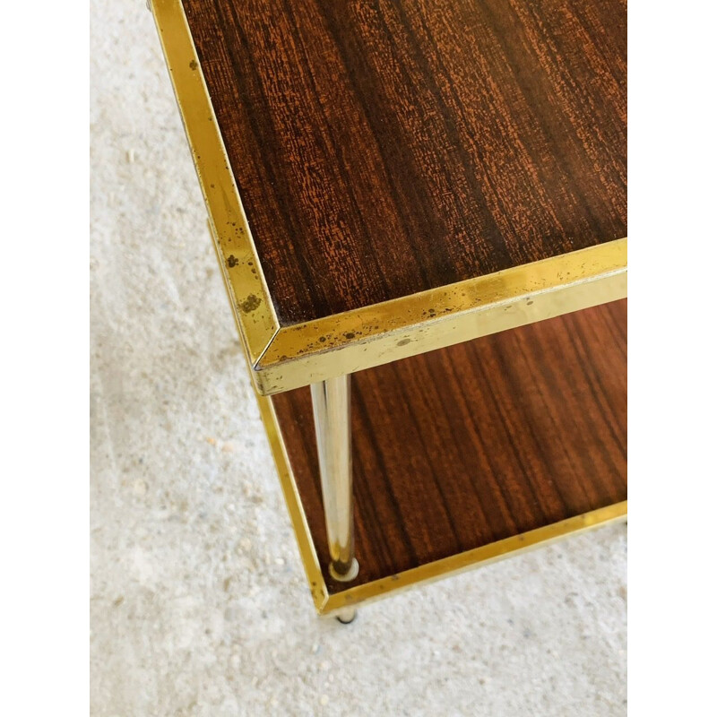 Table d'appoint vintage à deux étagères en formica et laiton, 1973