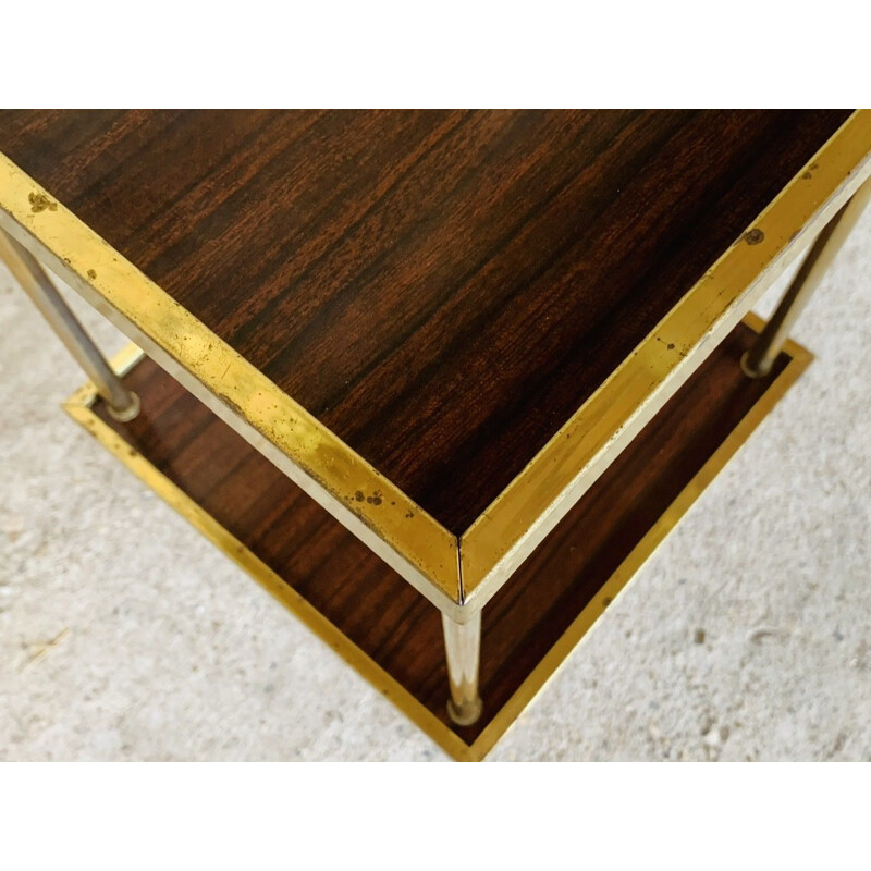 Mid century formica and brass side table with two shelves, 1973s