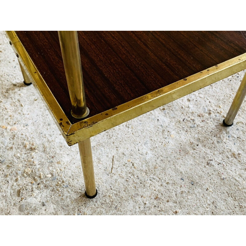 Table d'appoint vintage à deux étagères en formica et laiton, 1973