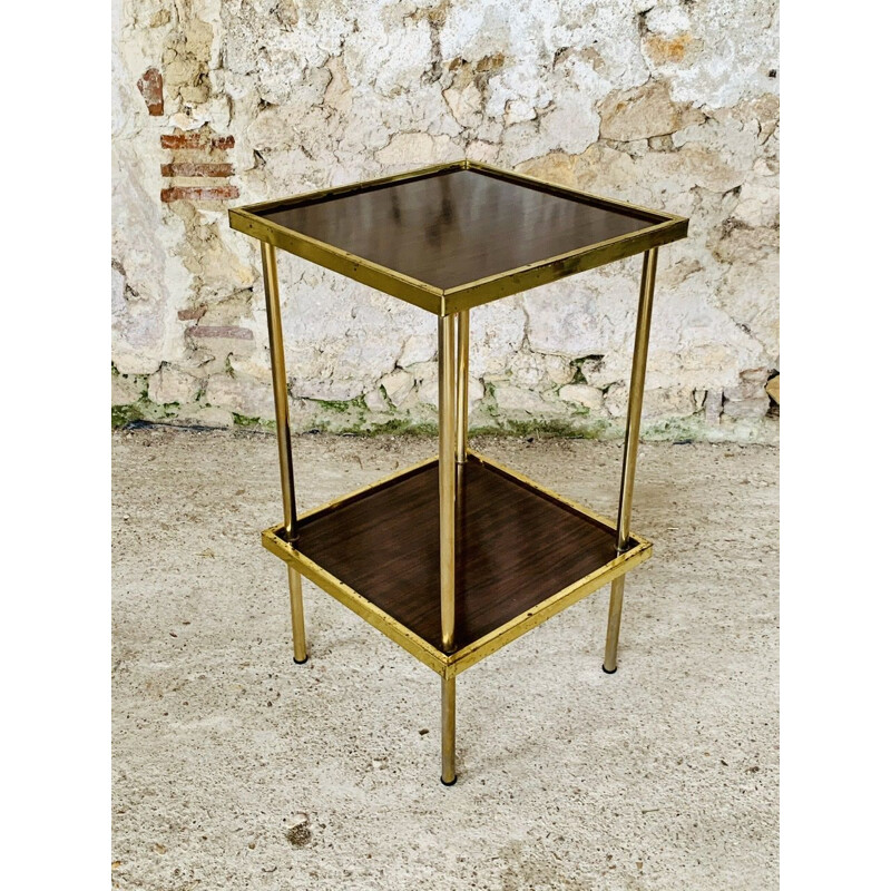 Mid century formica and brass side table with two shelves, 1973s