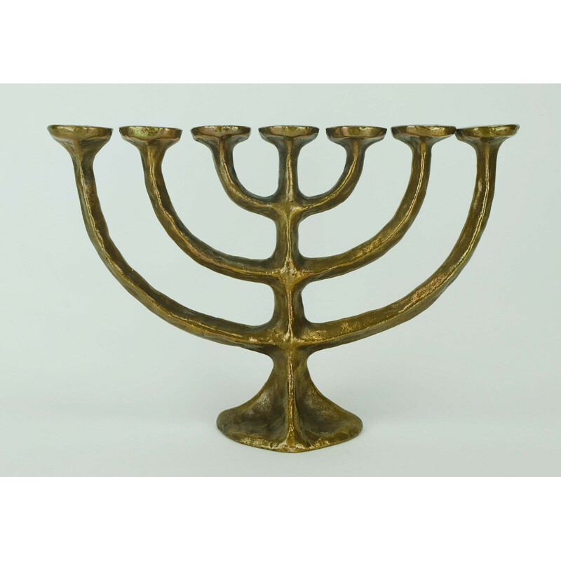 Mid century brutalist bronze candelabra for 7 candles, 1960-1970s