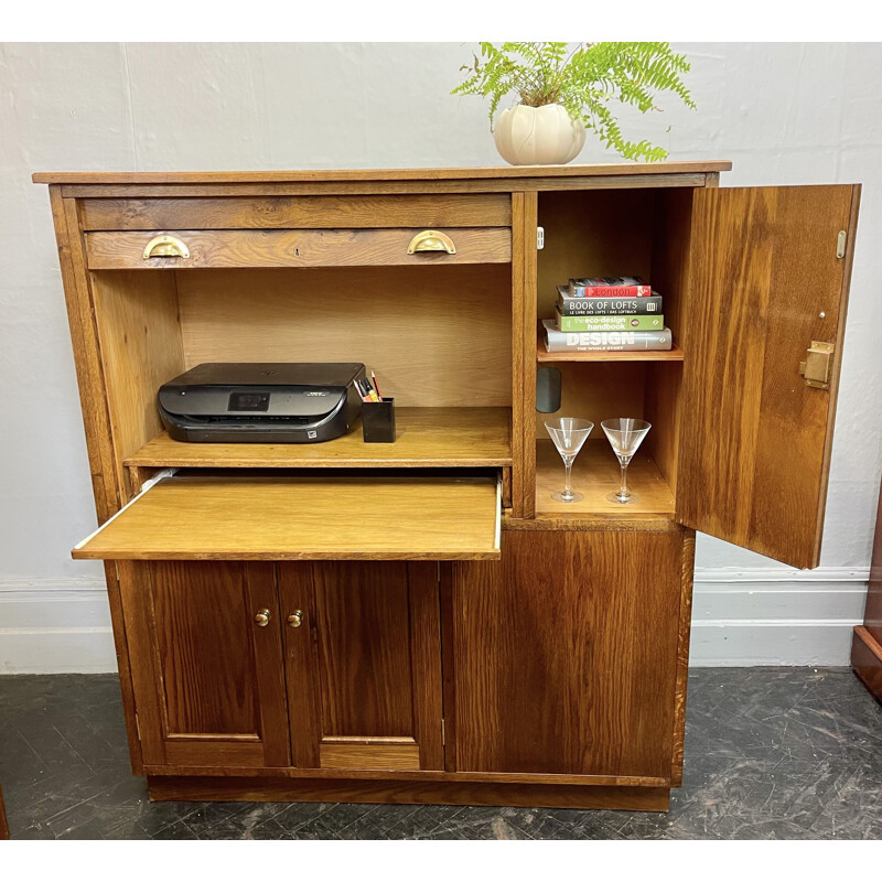 Vintage multi storage cabinet with sliding desk, 1950