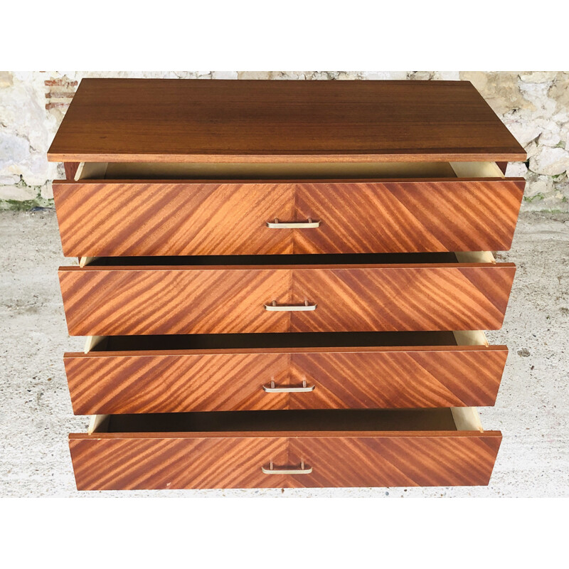 Vintage chest of drawers with 4-drawers and a veneer finish, 1960-1970