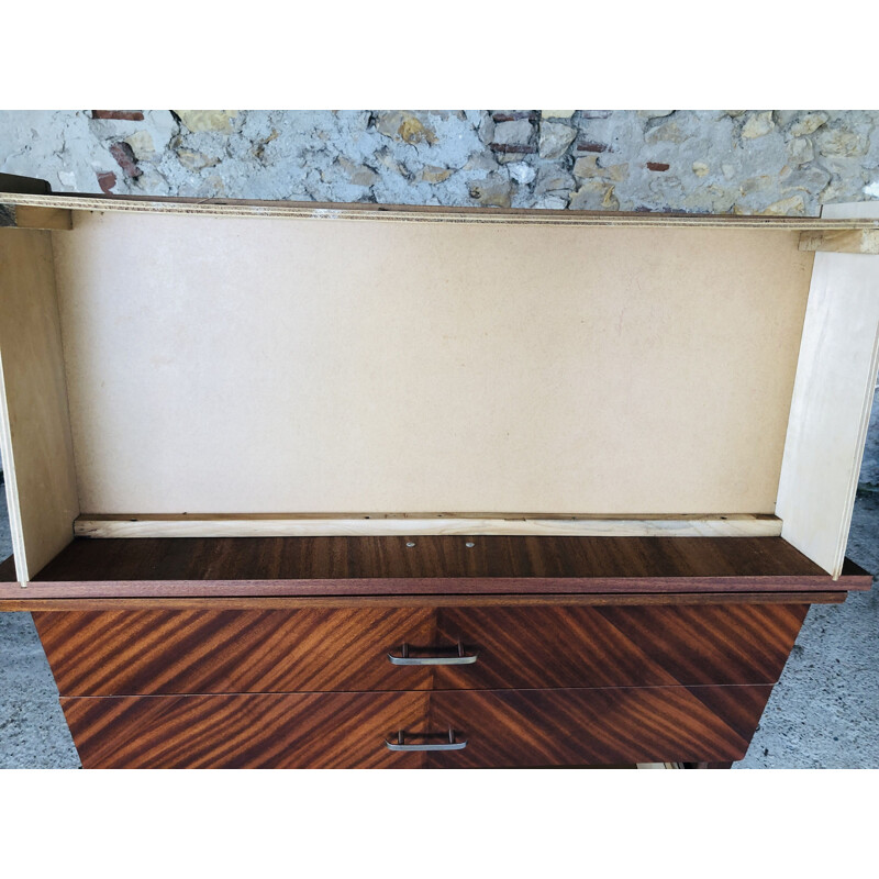 Commode à 4 tiroirs vintage avec une finition en placage, 1960-1970