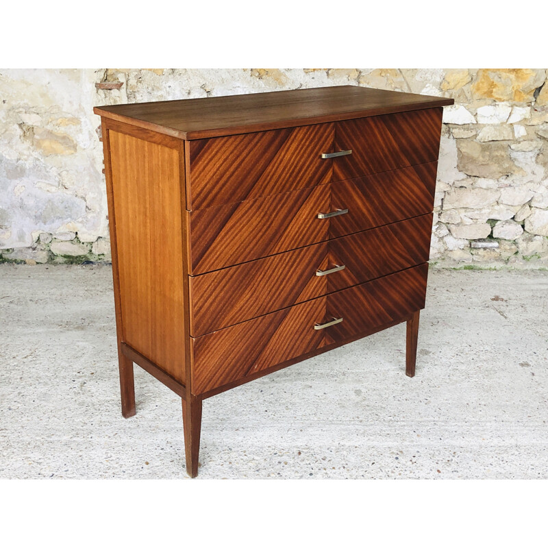 Vintage chest of drawers with 4-drawers and a veneer finish, 1960-1970