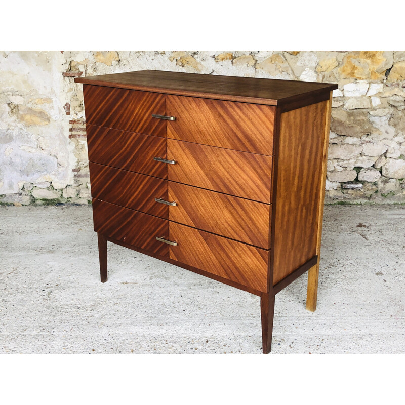 Vintage chest of drawers with 4-drawers and a veneer finish, 1960-1970