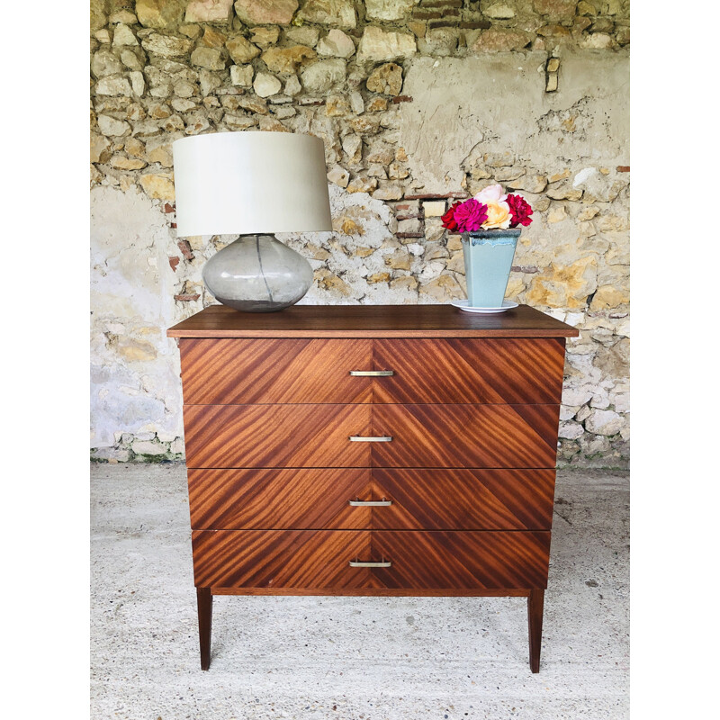 Vintage chest of drawers with 4-drawers and a veneer finish, 1960-1970