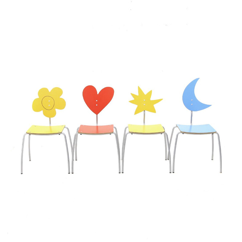 Set of 4 vintage colored chairs by Agatha Ruiz de la Prada for Amat-3, 2000