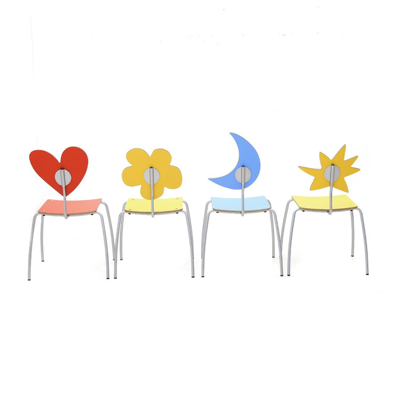 Set of 4 vintage colored chairs by Agatha Ruiz de la Prada for Amat-3, 2000