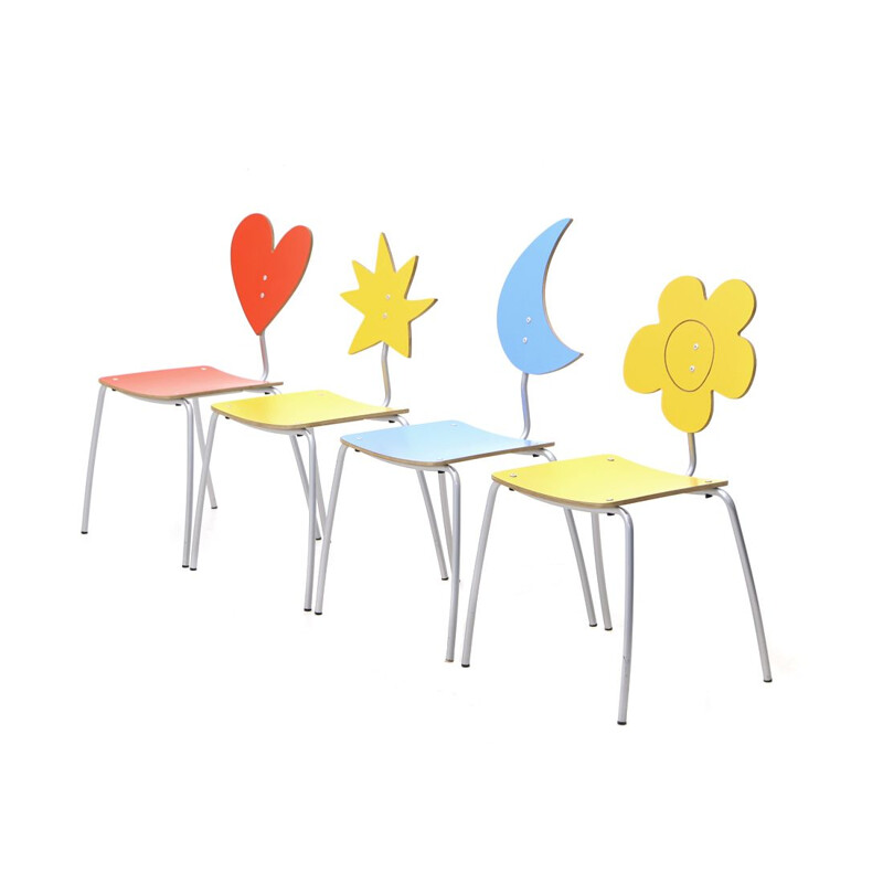 Set of 4 vintage colored chairs by Agatha Ruiz de la Prada for Amat-3, 2000