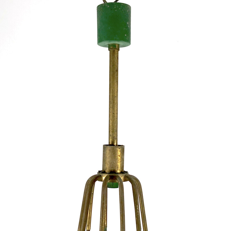 Vintage brass and opal glass chandelier with 10 arms by Stilnovo, Italy 1950