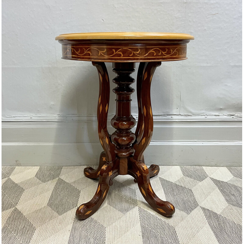 Vintage round side table with marble top 