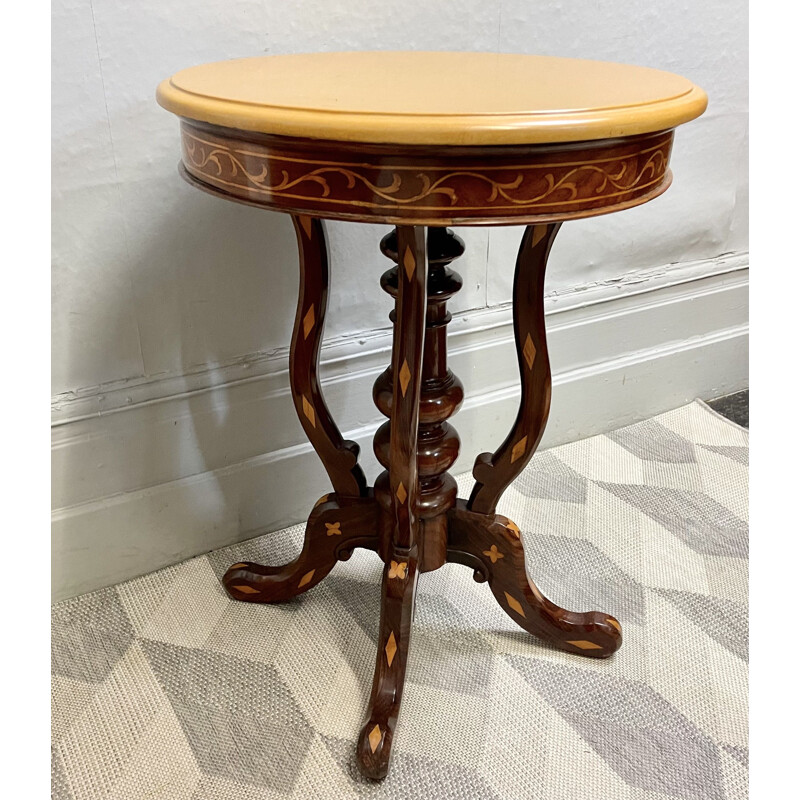 Vintage round side table with marble top 