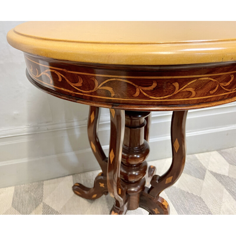 Table d'appoint vintage ronde avec plateau en marbre 