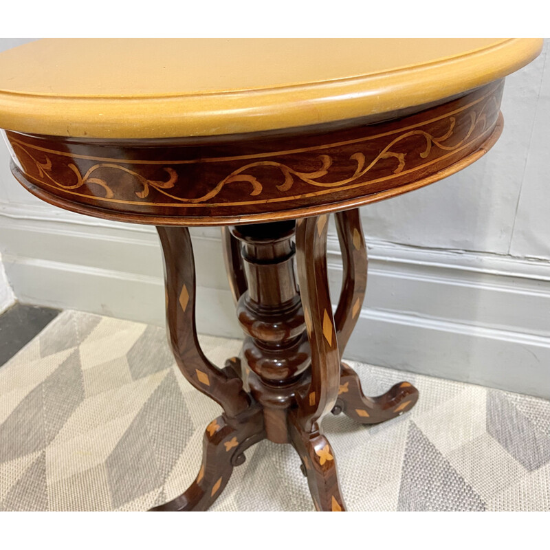 Vintage round side table with marble top 