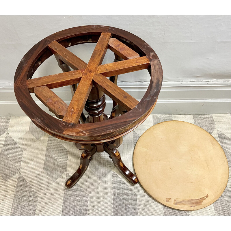 Vintage round side table with marble top 