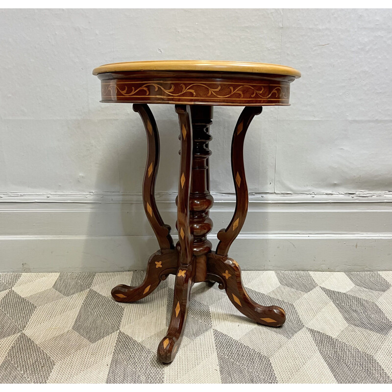 Vintage round side table with marble top 