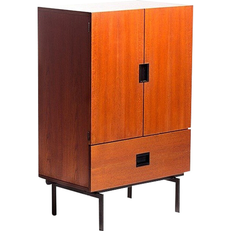 Dutch Pastoe "CU03" high cabinet in teak and black metal, Cees BRAAKMAN - 1950s