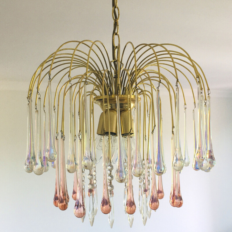 Vintage Murano glass chandelier in the shape of a water drop, Italy 1970s