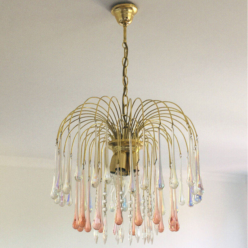 Vintage Murano glass chandelier in the shape of a water drop, Italy 1970s