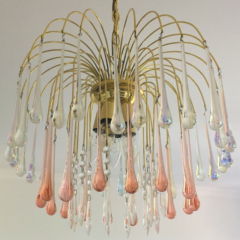 Vintage Murano glass chandelier in the shape of a water drop, Italy 1970s