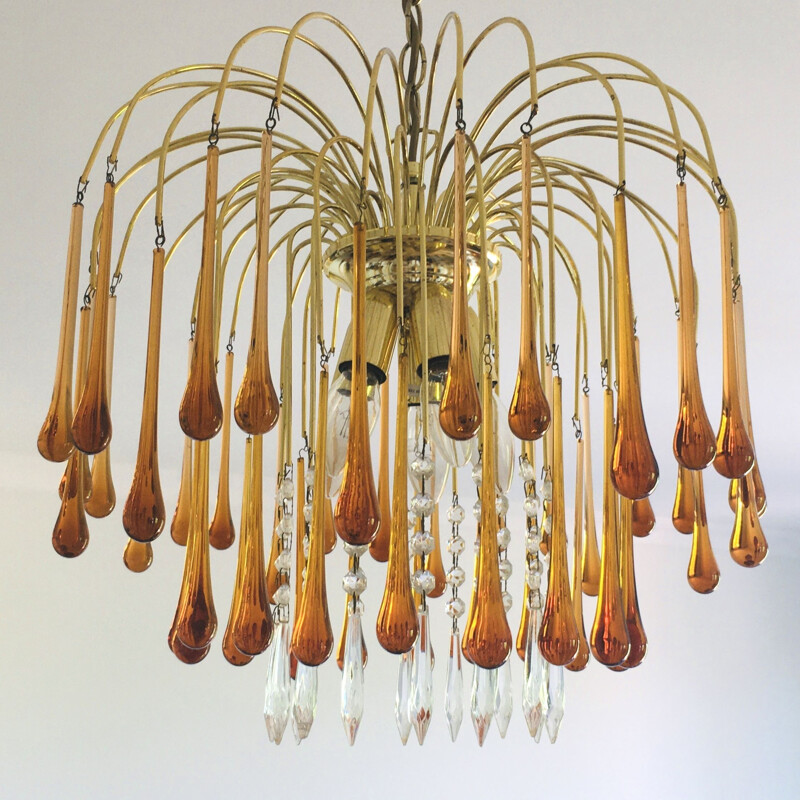 Vintage Murano glass chandelier in the shape of drops, 1970