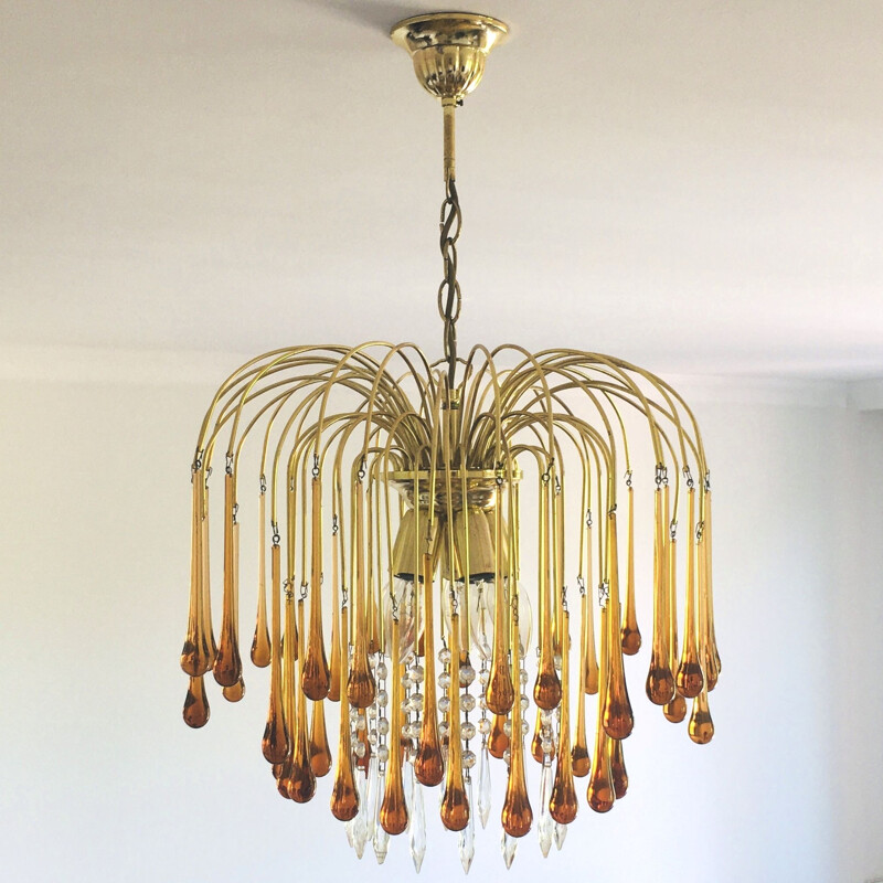 Vintage Murano glass chandelier in the shape of drops, 1970