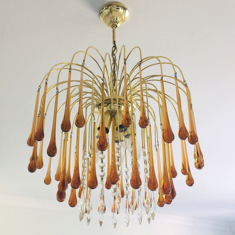 Vintage Murano glass chandelier in the shape of drops, 1970