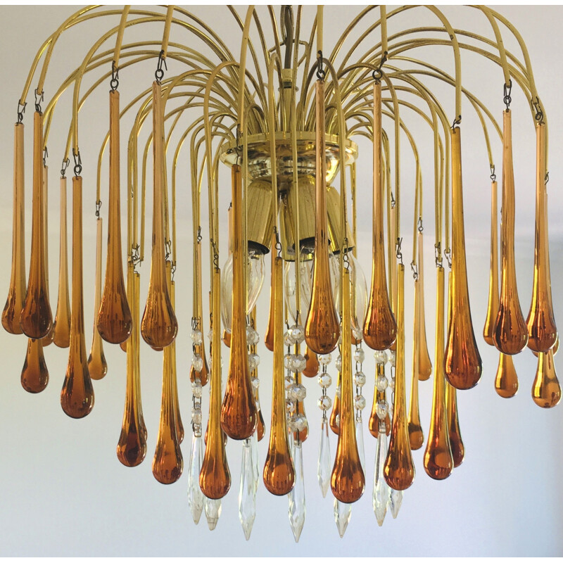 Vintage Murano glass chandelier in the shape of drops, 1970