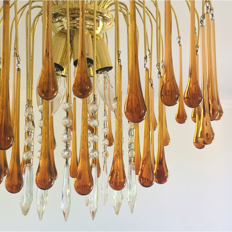 Vintage Murano glass chandelier in the shape of drops, 1970