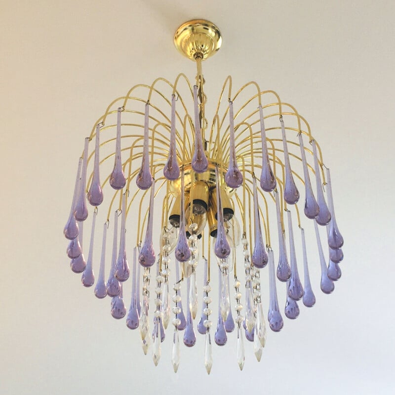 Vintage Murano glass chandelier in the shape of drops, 1970s