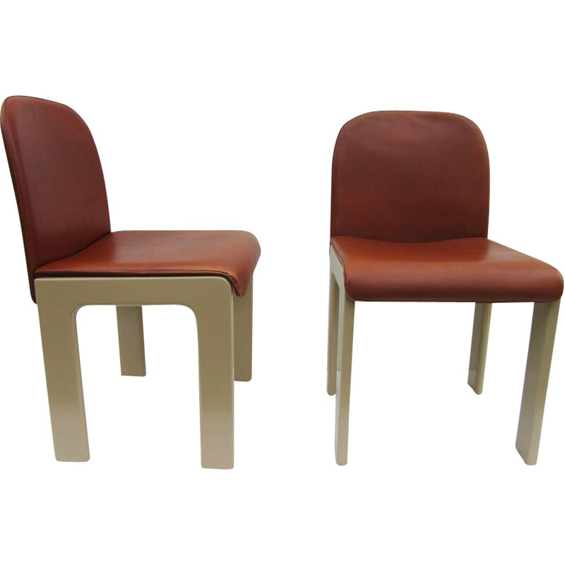 Paire de chaises en cuir marron, Tobia SCARPA - 1970