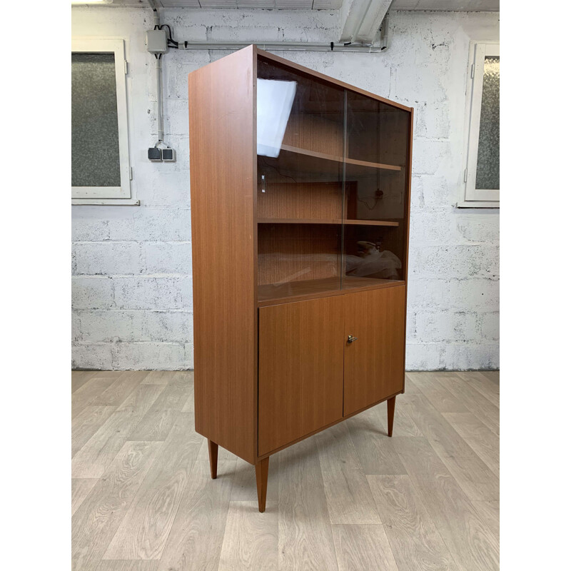 Scandinavian vintage wooden bookcase with glass, 1970s