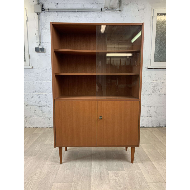 Scandinavian vintage wooden bookcase with glass, 1970s