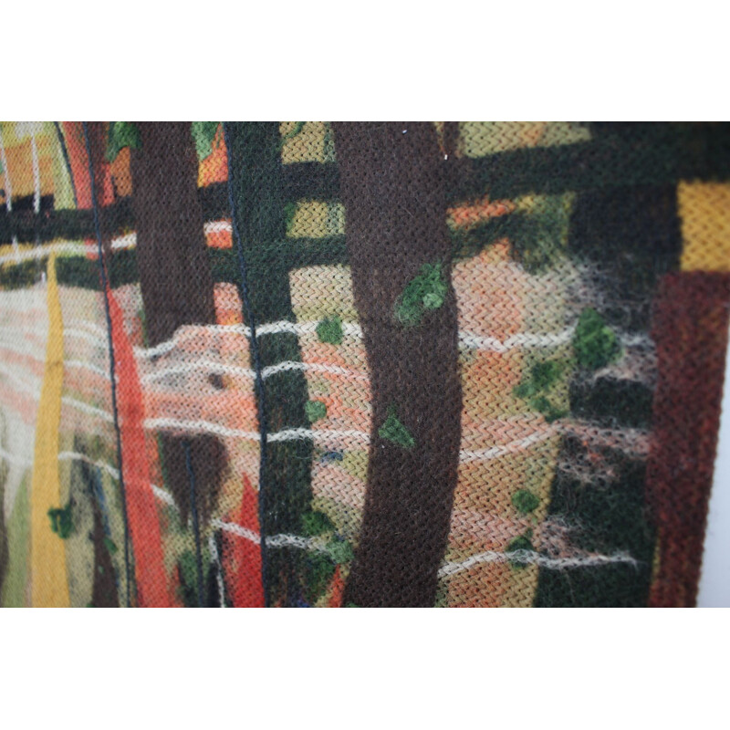 Mid-century abstract design handmade wool tapestry by Ivana Staňková, Czechoslovakia 1988s