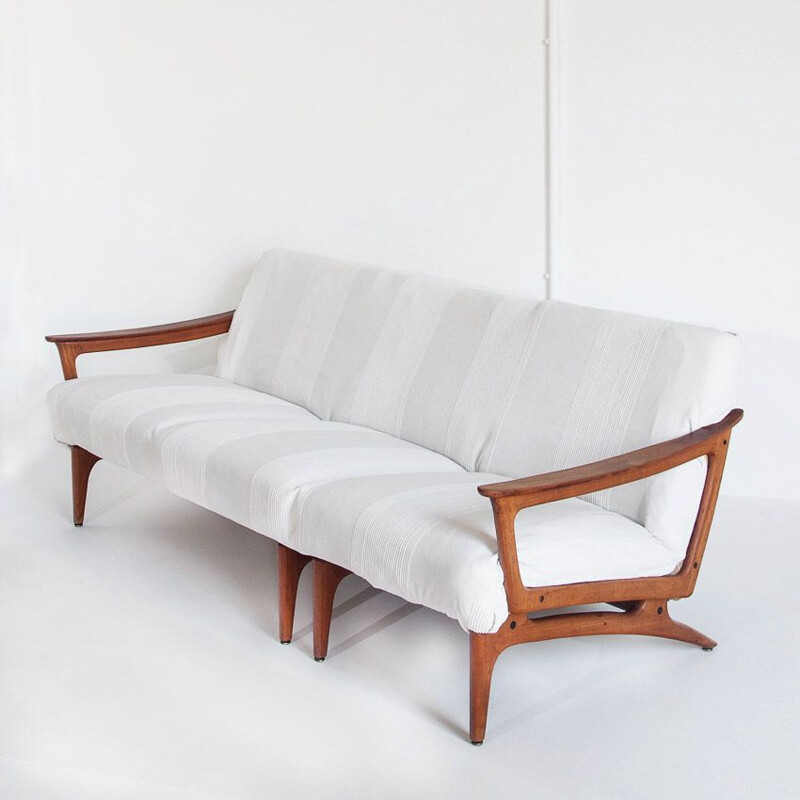 Mid-century scandinavian three-seater sofa and teak coffee table set by Edvard Valentinsen for Fraska, Denmark 1960s