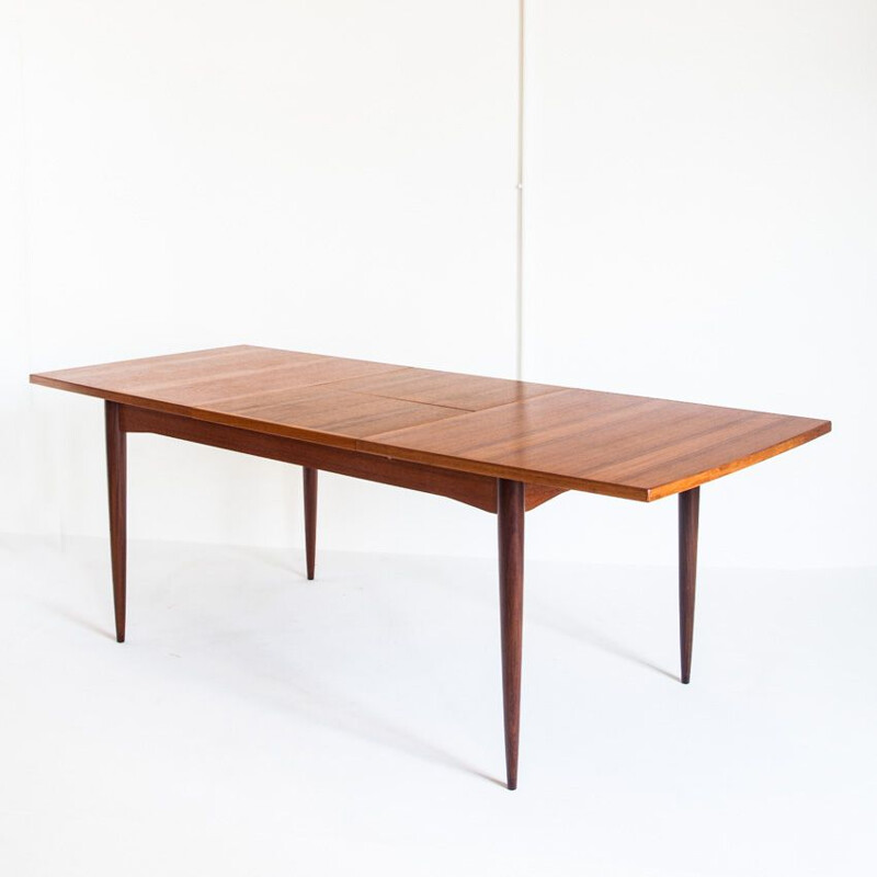 Scandinavian style vintage dining table with central extension in teak, France 1960s