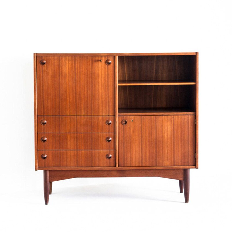 Scandinavian teak wood highboard. France, 1960