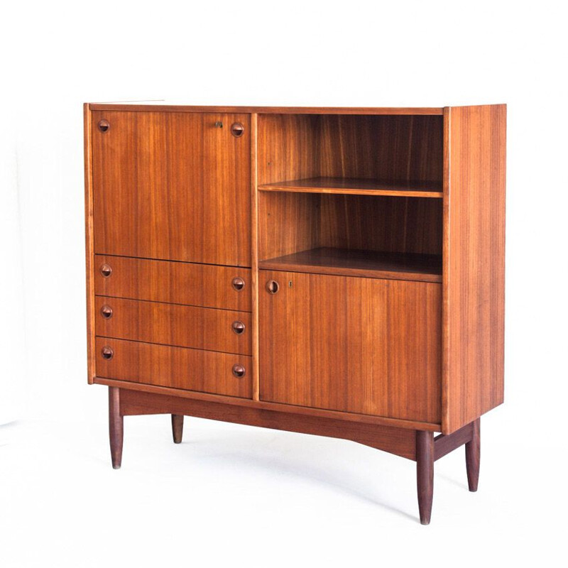 Scandinavian teak wood highboard. France, 1960