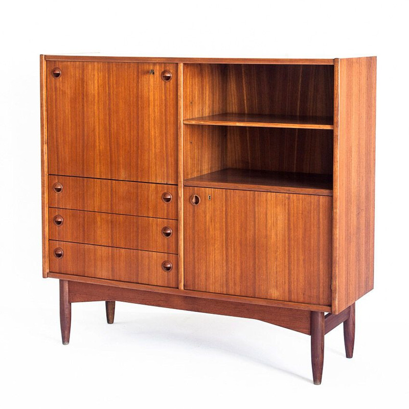 Scandinavian teak wood highboard. France, 1960