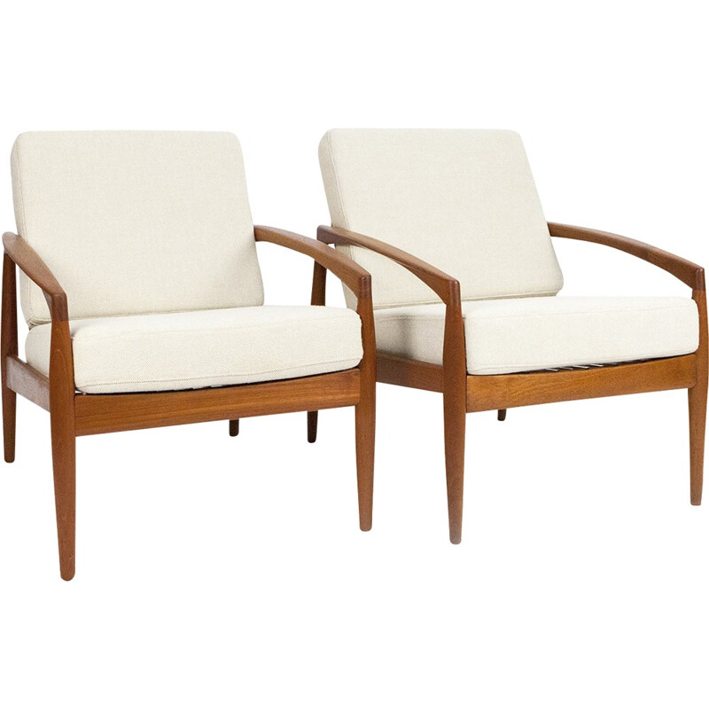 Pair of Magnus Olesen "161" armchairs in teak and fabric, Kai KRISTIANSEN - 1950s