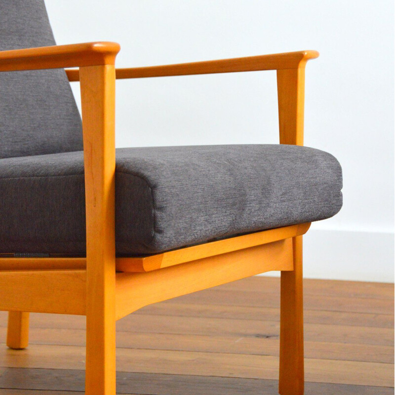 Pair of vintage beechwood armchairs with removable cushions, Scandinavian 1960
