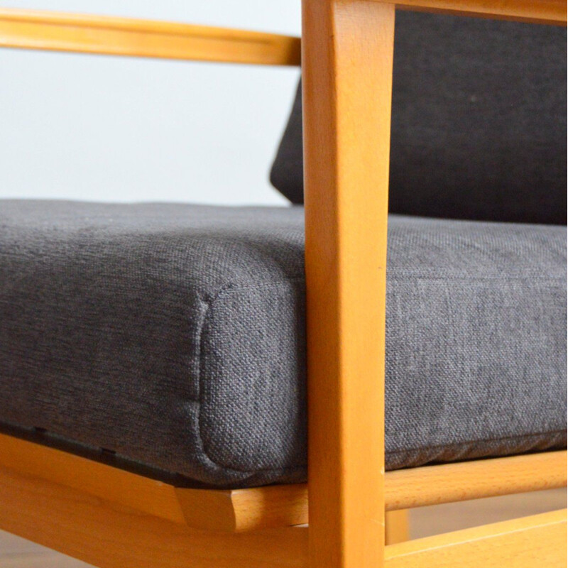 Pair of vintage beechwood armchairs with removable cushions, Scandinavian 1960