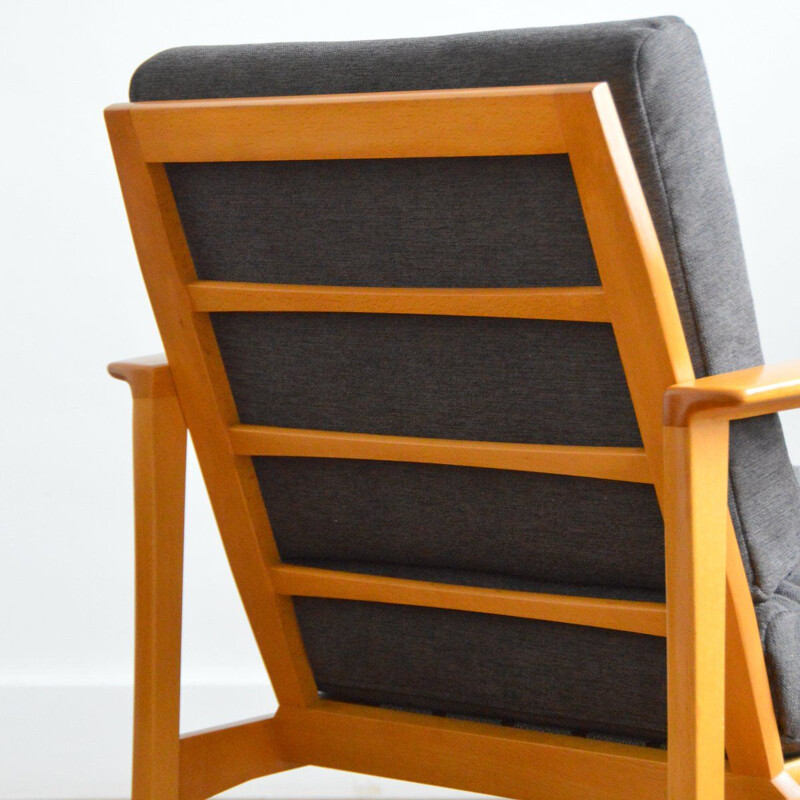 Paire de fauteuils vintage en bois de hêtre et coussins déhoussables, scandinave 1960