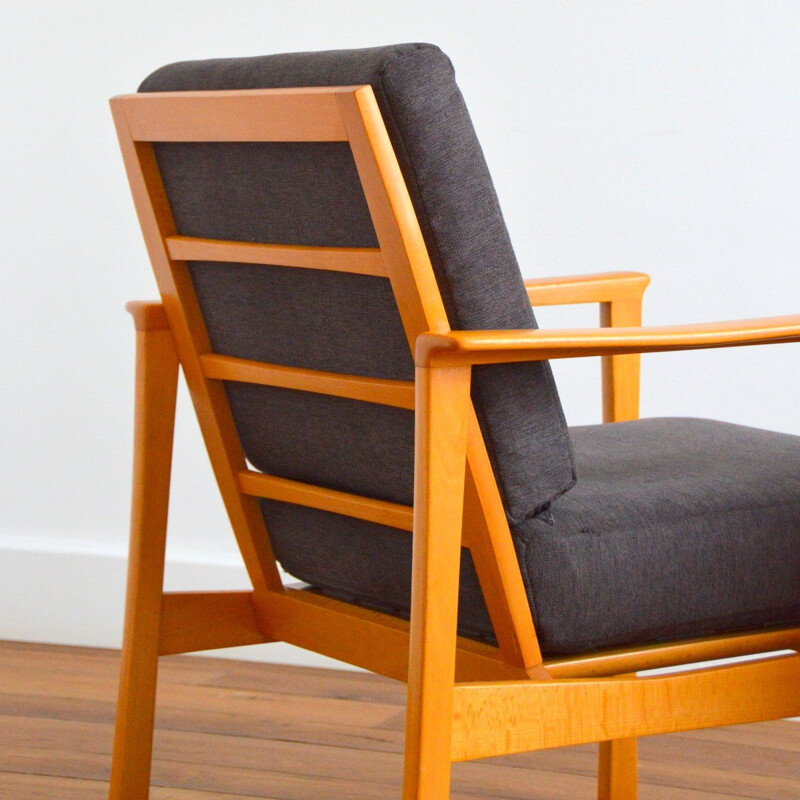 Pair of vintage beechwood armchairs with removable cushions, Scandinavian 1960