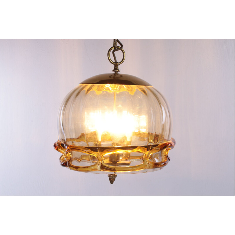 Mid-century Hollywood Regency pendant lamp with Murano glass by Fischer Leuchten, 1970s